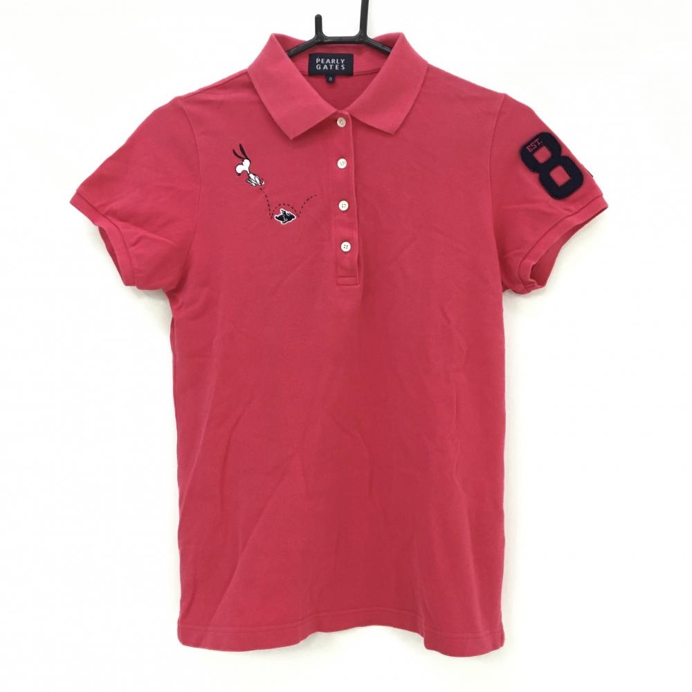 パーリーゲイツ×PEANUTS 半袖ポロシャツ レッドピンク系 スヌーピー フェルトワッペン レディース 0(S) ゴルフウェア PEARLY GATES