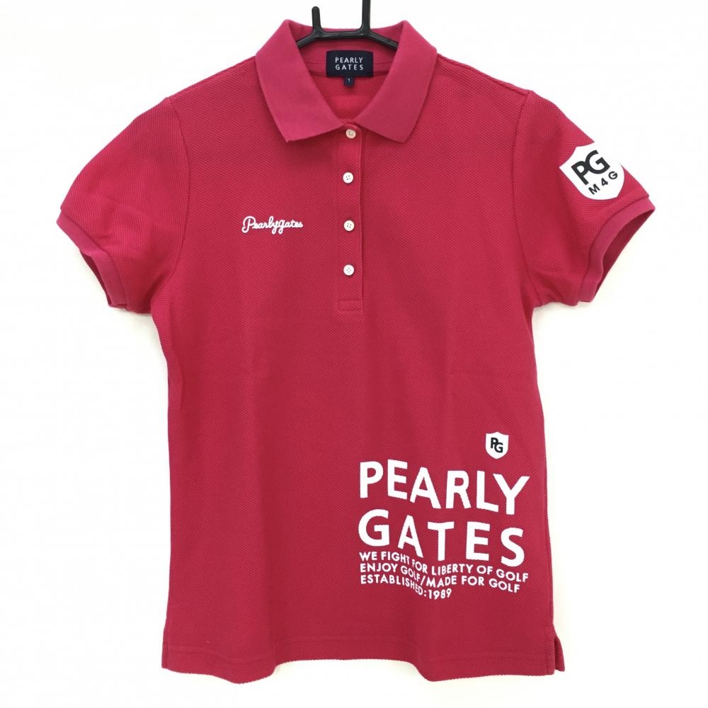 【超美品】パーリーゲイツ 半袖ポロシャツ ピンク シリコンワッペン ロゴ白　 レディース 1(M) ゴルフウェア 2023年モデル PEARLY GATES