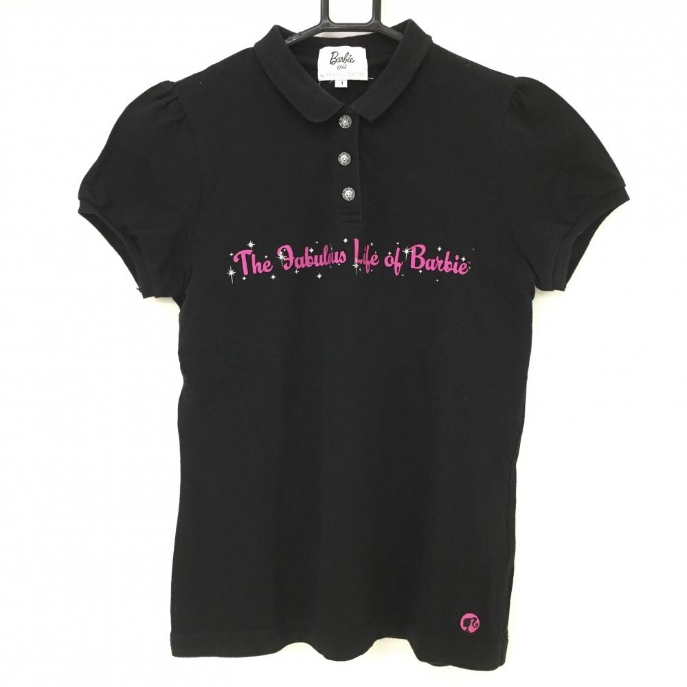 バービーゴルフbyパーリーゲイツ 半袖ポロシャツ 黒 フロント英字ピンク レディース 1(M) ゴルフウェア PEARLY GATES
