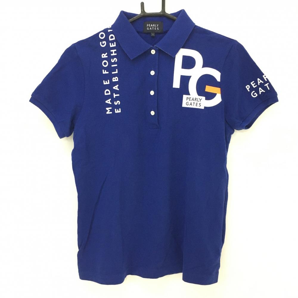 【美品】パーリーゲイツ 半袖ポロシャツ ネイビー ロゴ白  レディース 1(M) ゴルフウェア 2021年モデル PEARLY GATES