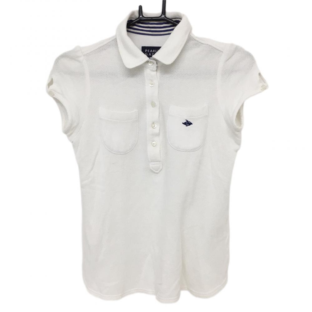 パーリーゲイツ 半袖ポロシャツ 白 コットン100％ 日本製 胸ポケット レディース 0(S) ゴルフウェア PEARLY GATES