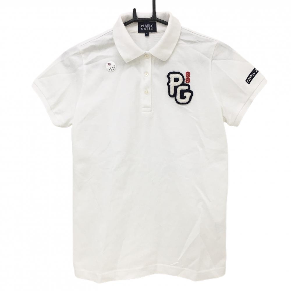 パーリーゲイツ 半袖ポロシャツ 白 襟裏ロゴ  レディース 1(M) ゴルフウェア PEARLY GATES