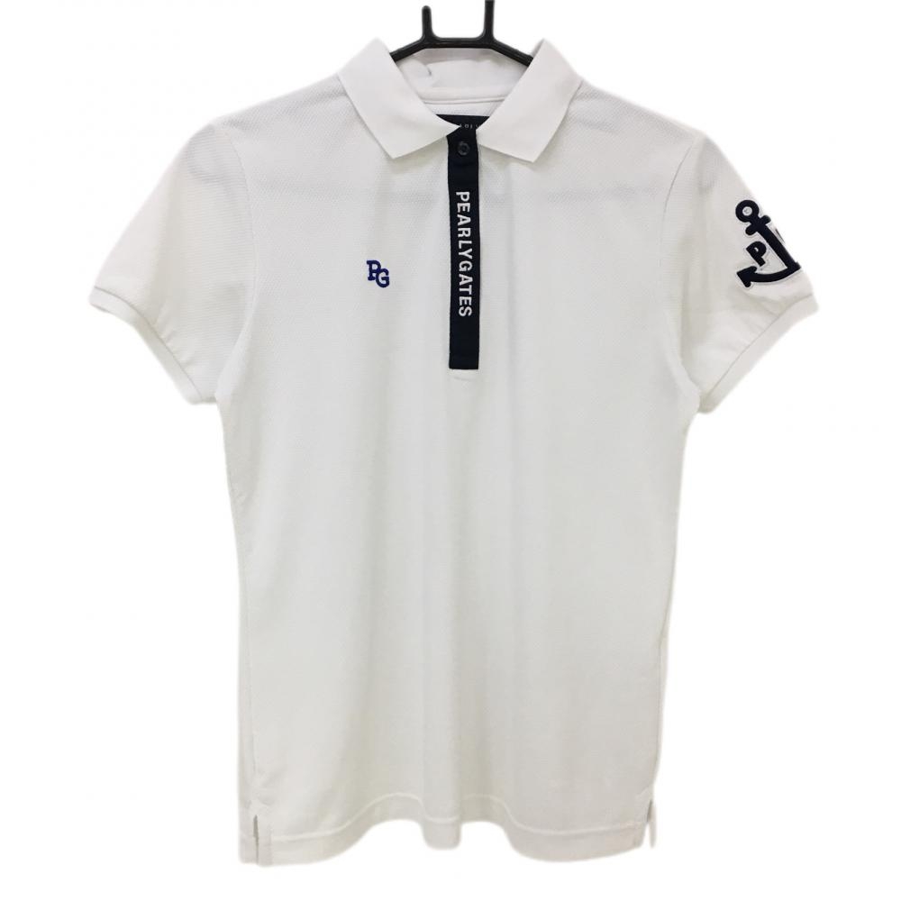 【超美品】パーリーゲイツ 半袖ポロシャツ 白×ネイビー レディース 1(M) ゴルフウェア 2021年モデル PEARLY GATES