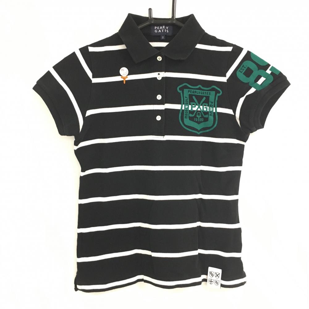 パーリーゲイツ 半袖ポロシャツ 黒×白 ボーダー レディース 0(S) ゴルフウェア PEARLY GATES