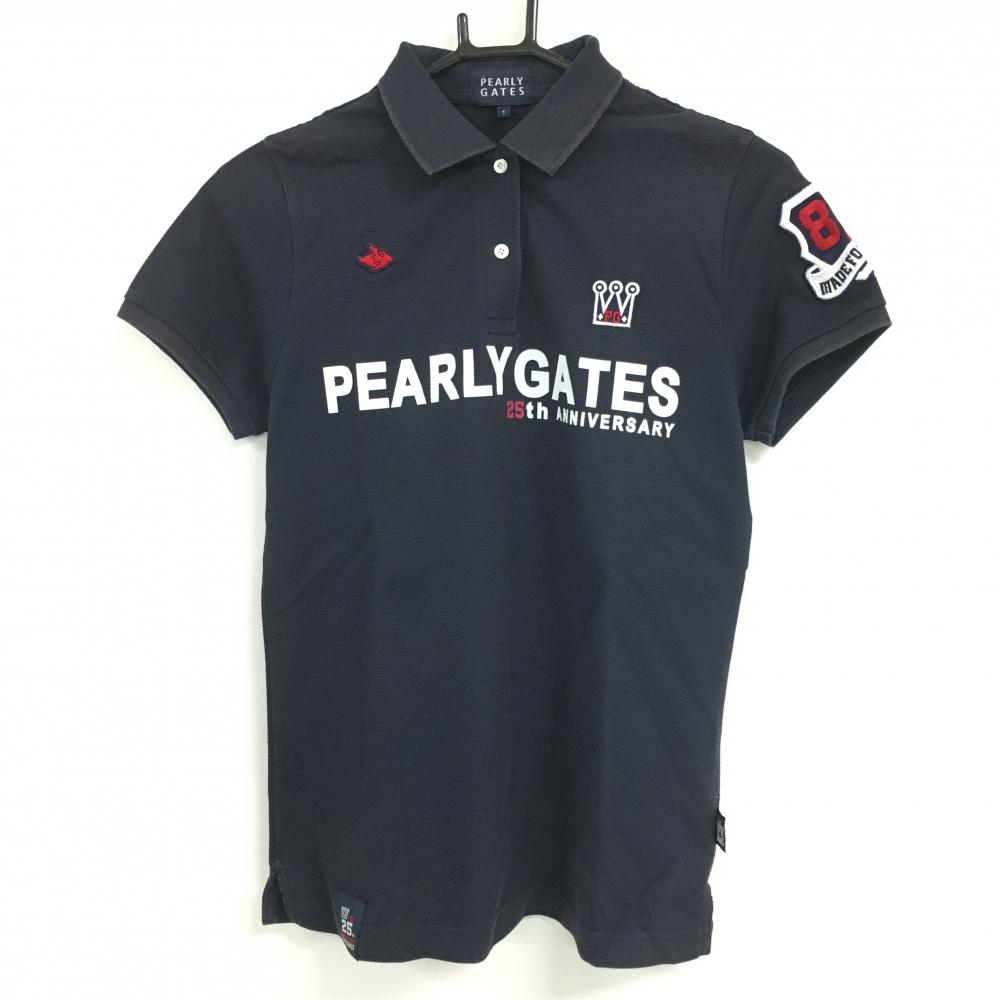 パーリーゲイツ 半袖ポロシャツ ネイビー 25周年 フロントロゴ レディース 1(M) ゴルフウェア PEARLY GATES