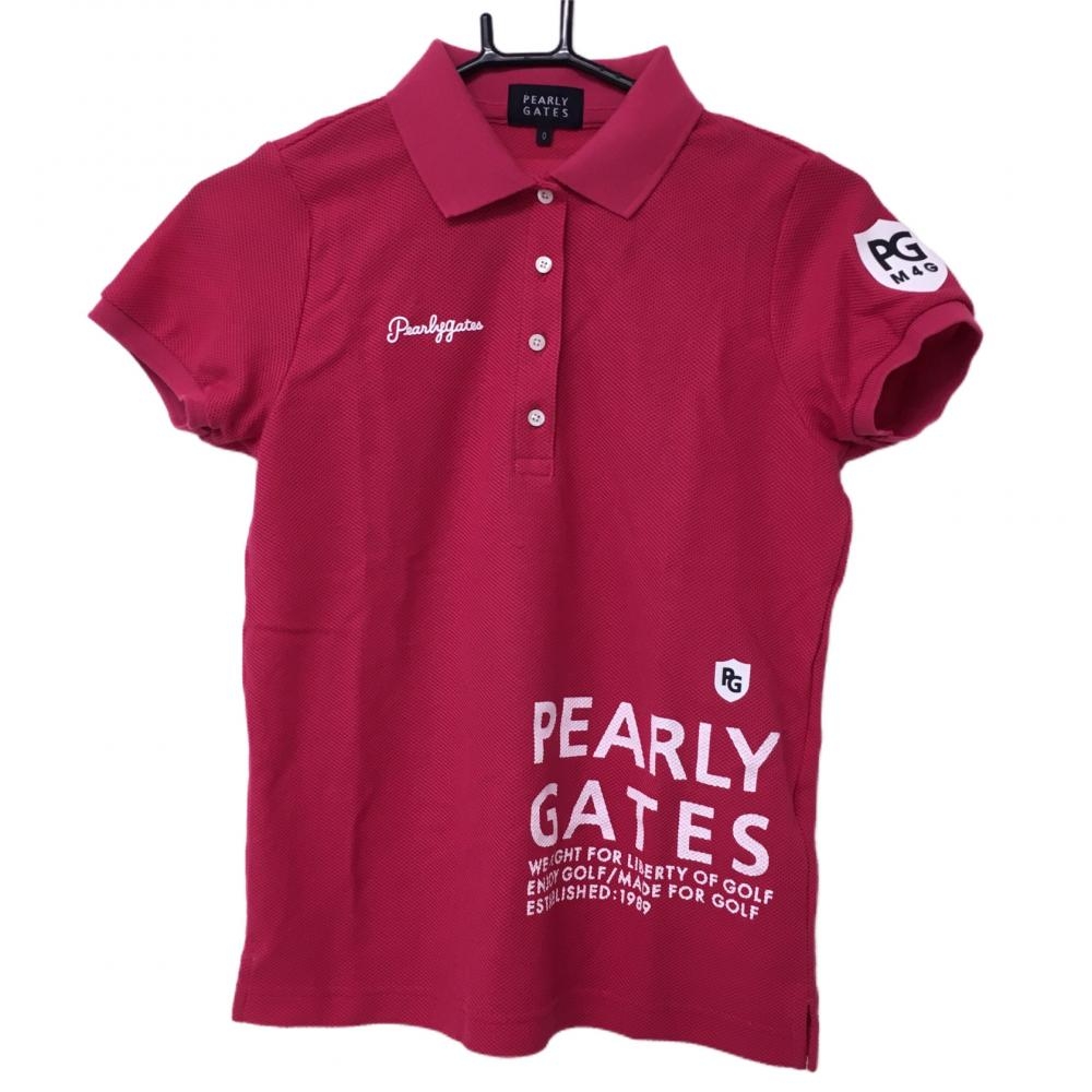 パーリーゲイツ 半袖ポロシャツ ピンク×白 シリコンワッペン レディース 0(S) ゴルフウェア 2023年モデル PEARLY GATES