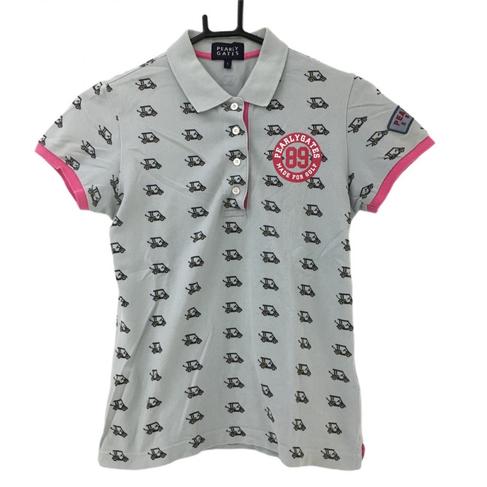 パーリーゲイツ 半袖ポロシャツ ライトグレー×ピンク カート柄  レディース 1(M) ゴルフウェア PEARLY GATES