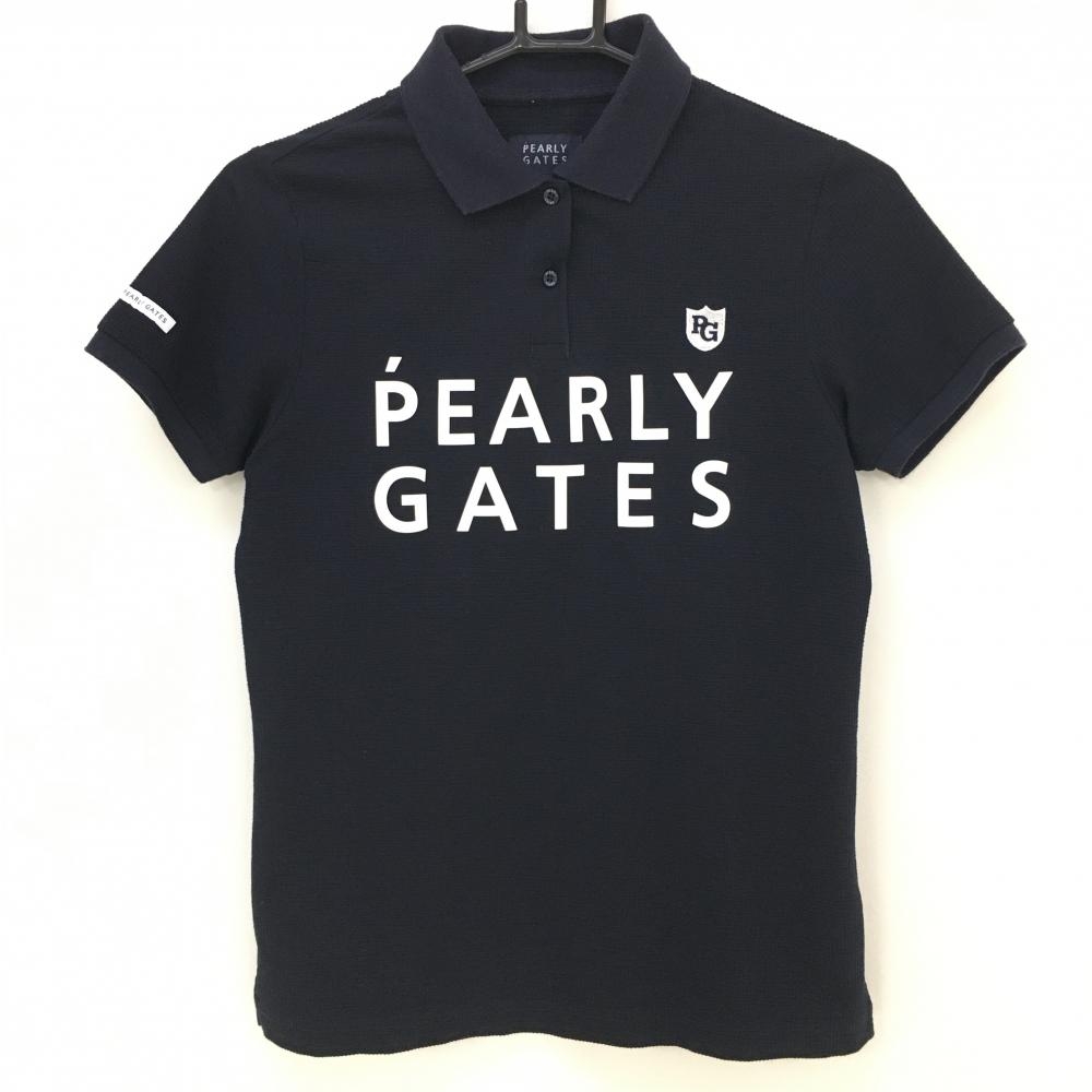 パーリーゲイツ 半袖ポロシャツ ネイビー×白 サッカー生地 ストレッチ レディース 1(M) ゴルフウェア PEARLY GATES
