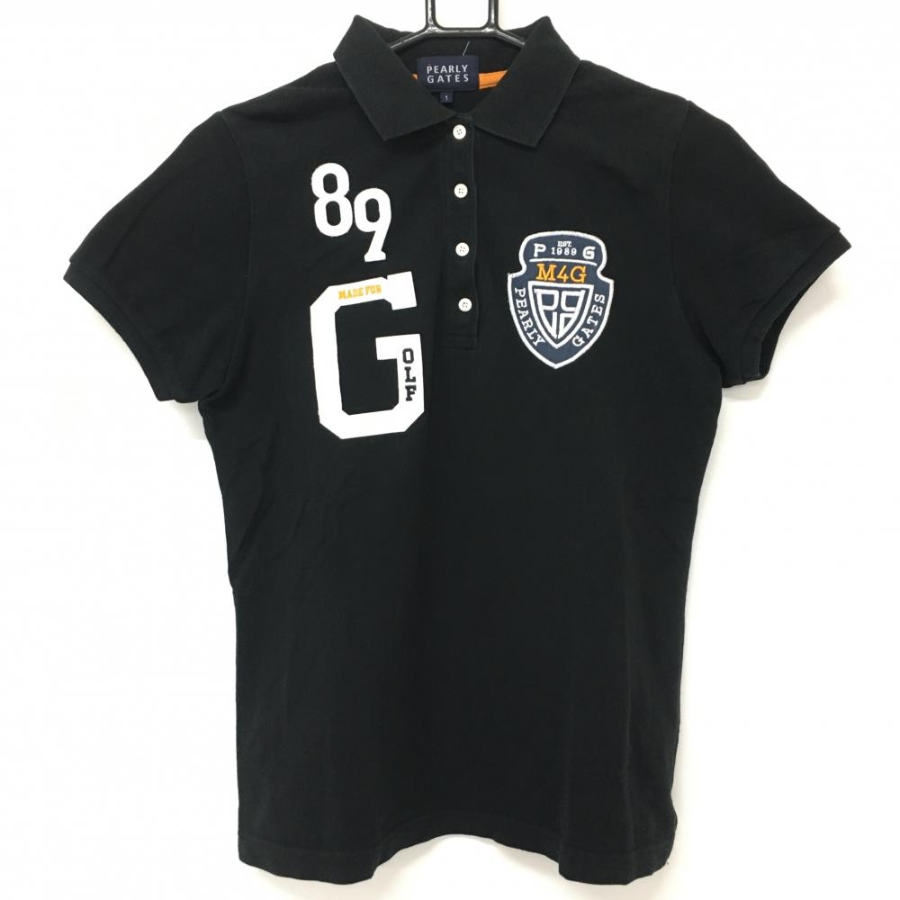 パーリーゲイツ 半袖ポロシャツ 黒×白 ワッペン レディース 1(M) ゴルフウェア PEARLY GATES