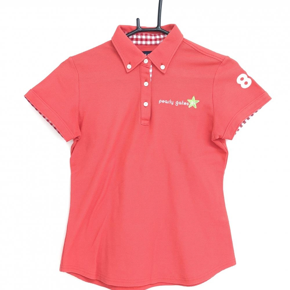 パーリーゲイツ 半袖ポロシャツ ピンクレッド×白 ロゴ刺しゅう 星 レディース 1(M) ゴルフウェア PEARLY GATES