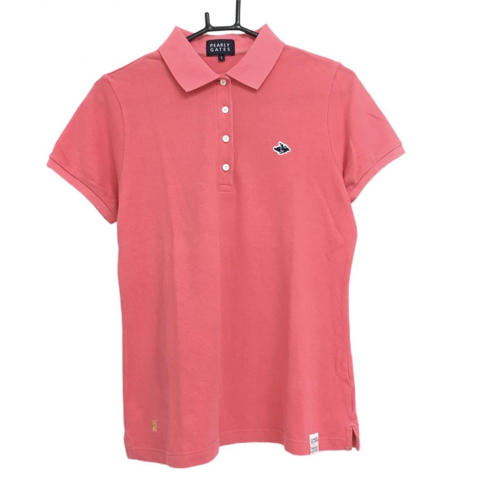 パーリーゲイツ 半袖ポロシャツ ピンク コットン100％ 王冠刺しゅう  レディース 2(L) ゴルフウェア PEARLY GATES