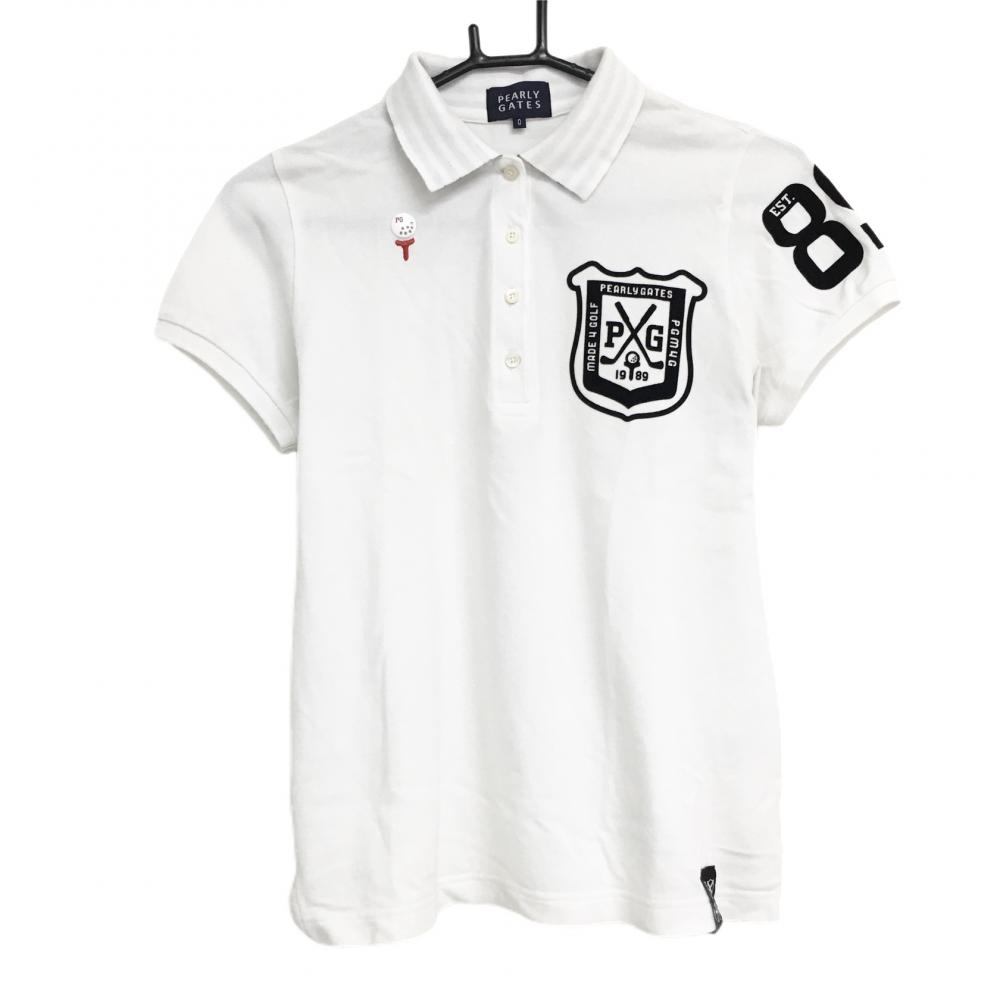 パーリーゲイツ 半袖ポロシャツ 白×黒 フロッキーロゴ レディース 0(S) ゴルフウェア PEARLY GATES