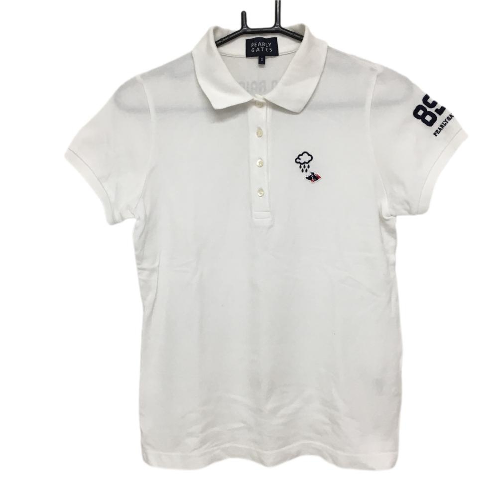 パーリーゲイツ 半袖ポロシャツ 白×ネイビー ロゴ刺しゅう  レディース 0(S) ゴルフウェア PEARLY GATES