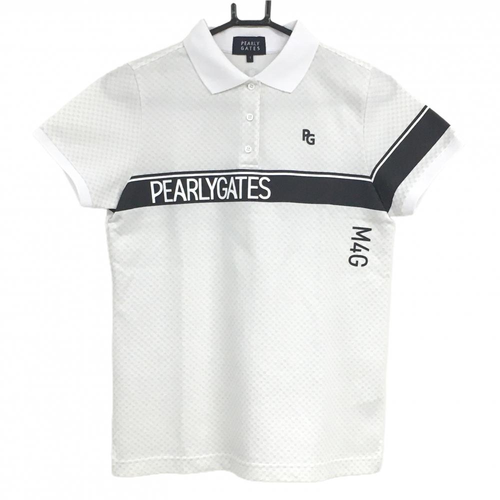 パーリーゲイツ 半袖ポロシャツ 白×黒 織生地ラメ 胸元ライン レディース 1(M) ゴルフウェア 2024年モデル PEARLY GATES