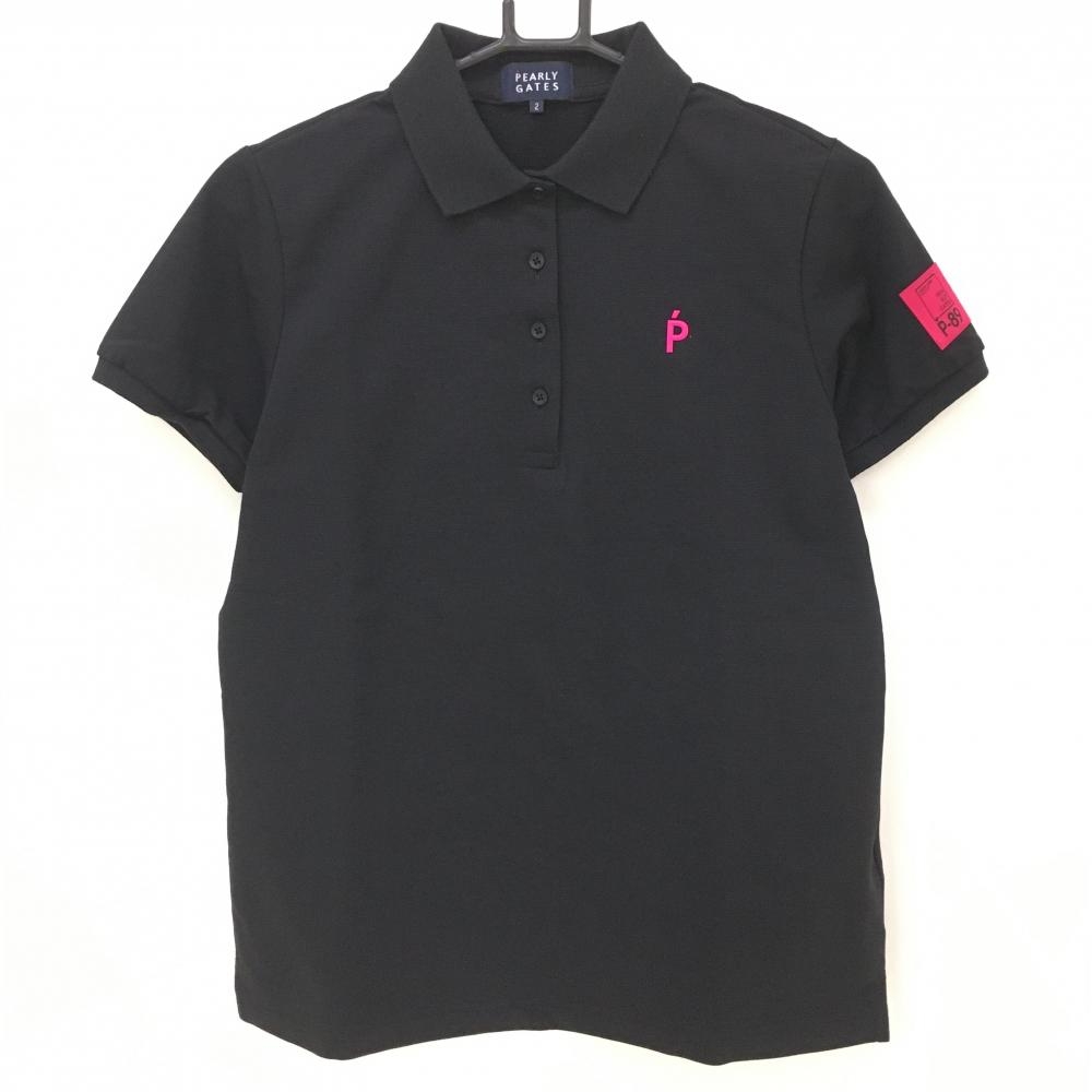 【超美品】パーリーゲイツ 半袖ポロシャツ 黒×ピンク バックロゴ 日本製 レディース 2(L) ゴルフウェア 2023年モデル PEARLY GATES