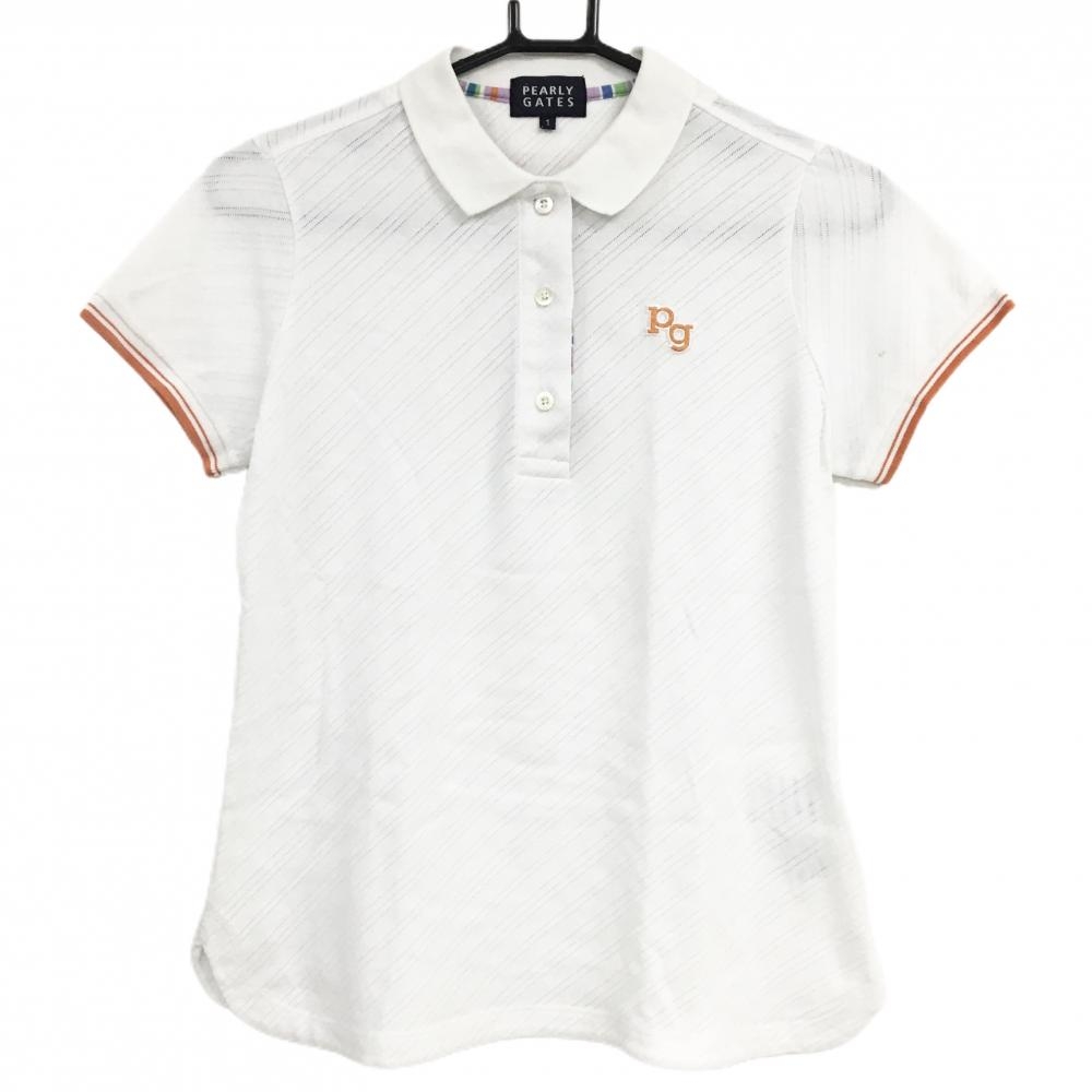 パーリーゲイツ 半袖ポロシャツ 白×オレンジ 斜めストライプ織生地  レディース 1(M) ゴルフウェア PEARLY GATES