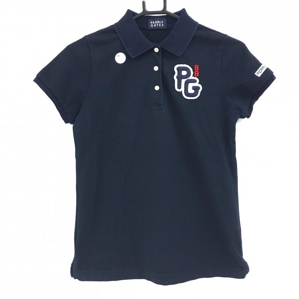 パーリーゲイツ 半袖ポロシャツ ネイビー×白 胸元ロゴ レディース 0(S) ゴルフウェア PEARLY GATES