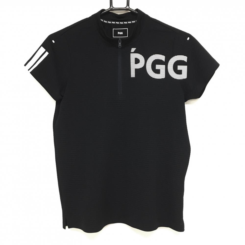 【美品】PGGパーリーゲイツ 半袖ポロシャツ 黒×白 スタンドカラー ハーフジップ レディース 0(S) ゴルフウェア 2023年モデル PEARLY GATES