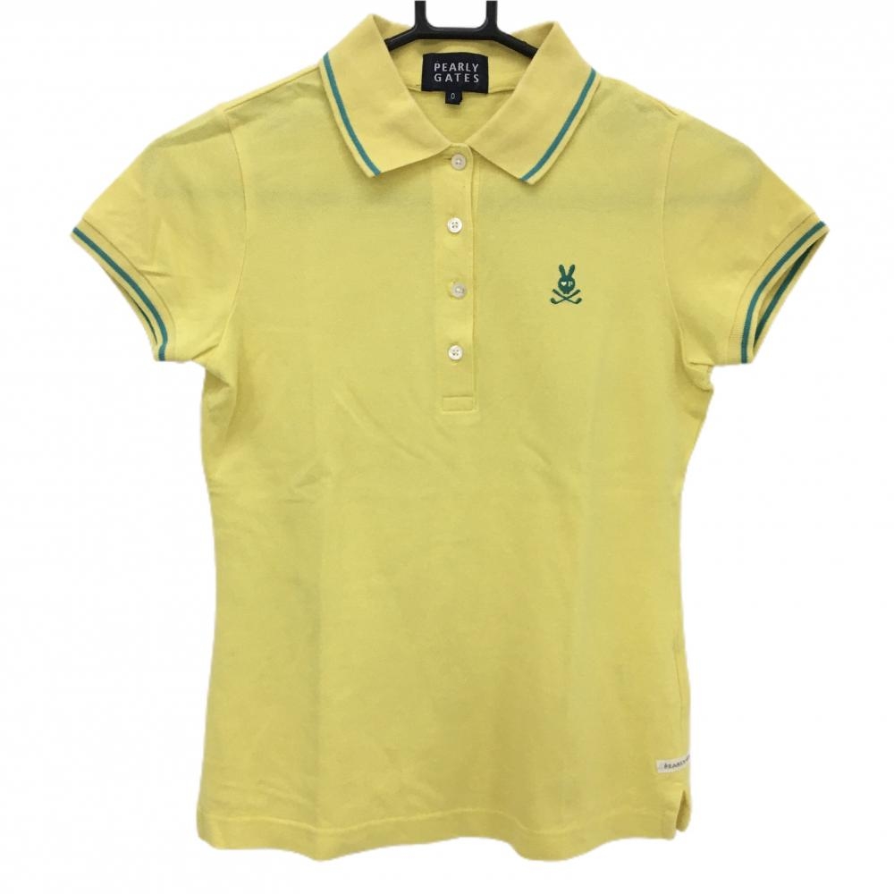 【美品】パーリーゲイツ 半袖ポロシャツ ライトイエロー×ライトブルー スカルラビット レディース 0(S) ゴルフウェア PEARLY GATES