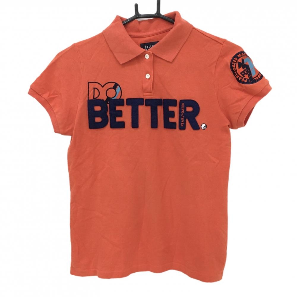 パーリーゲイツ 半袖ポロシャツ オレンジ×ネイビー 袖ロゴ刺しゅう レディース 0(S) ゴルフウェア PEARLY GATES