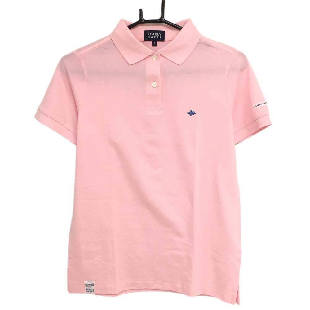 【美品】パーリーゲイツ 半袖ポロシャツ ライトピンク×ネイビー系 胸ロゴ刺しゅう  レディース 1(M) ゴルフウェア PEARLY GATES