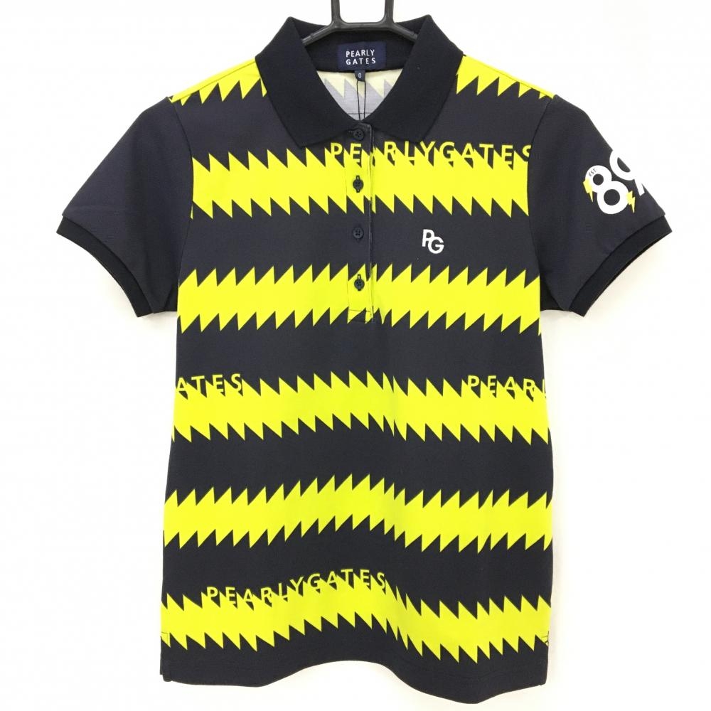 【新品】パーリーゲイツ 半袖ポロシャツ 黒×イエロー ギザギザボーダー 日本製 レディース 0(S) ゴルフウェア PEARLY GATES