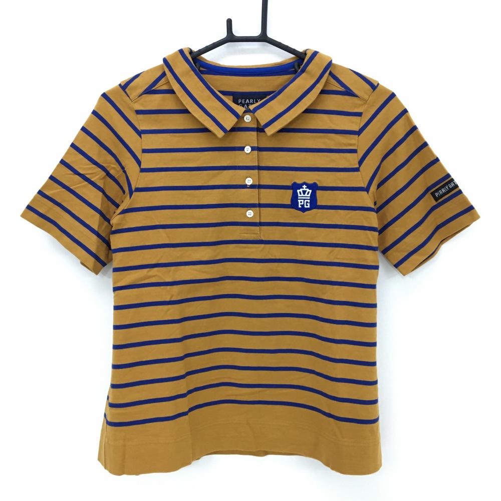 【超美品】パーリーゲイツ 半袖ポロシャツ オレンジブラウン×ネイビー ボーダー  レディース 1(M) ゴルフウェア PEARLY GATES