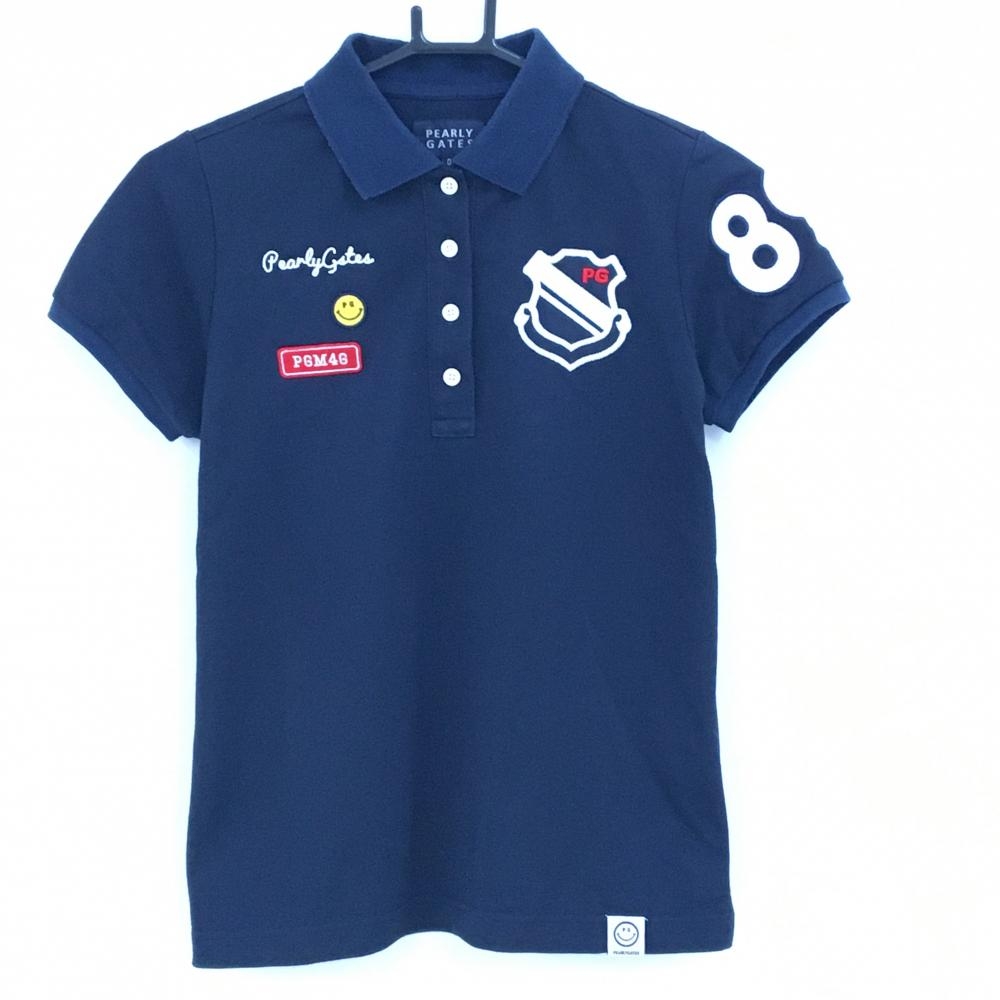 パーリーゲイツ 半袖ポロシャツ ネイビー ニコちゃん スマイル レディース 0(S) ゴルフウェア PEARLY GATES