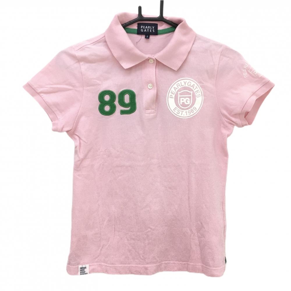 パーリーゲイツ 半袖ポロシャツ ピンク ロゴ白 レディース 2 ゴルフウェア PEARLY GATES
