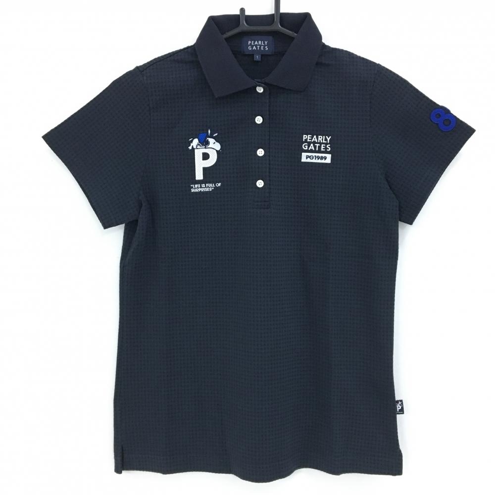 パーリーゲイツ×REANUTS 半袖ポロシャツ ネイビー 格子 スヌーピー レディース 1(M) ゴルフウェア PEARLY GATES