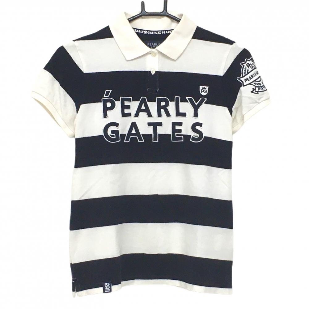 パーリーゲイツ 半袖ポロシャツ ネイビー×白 ボーダー 30周年 レディース 1(M) ゴルフウェア 非売品 PEARLY GATES