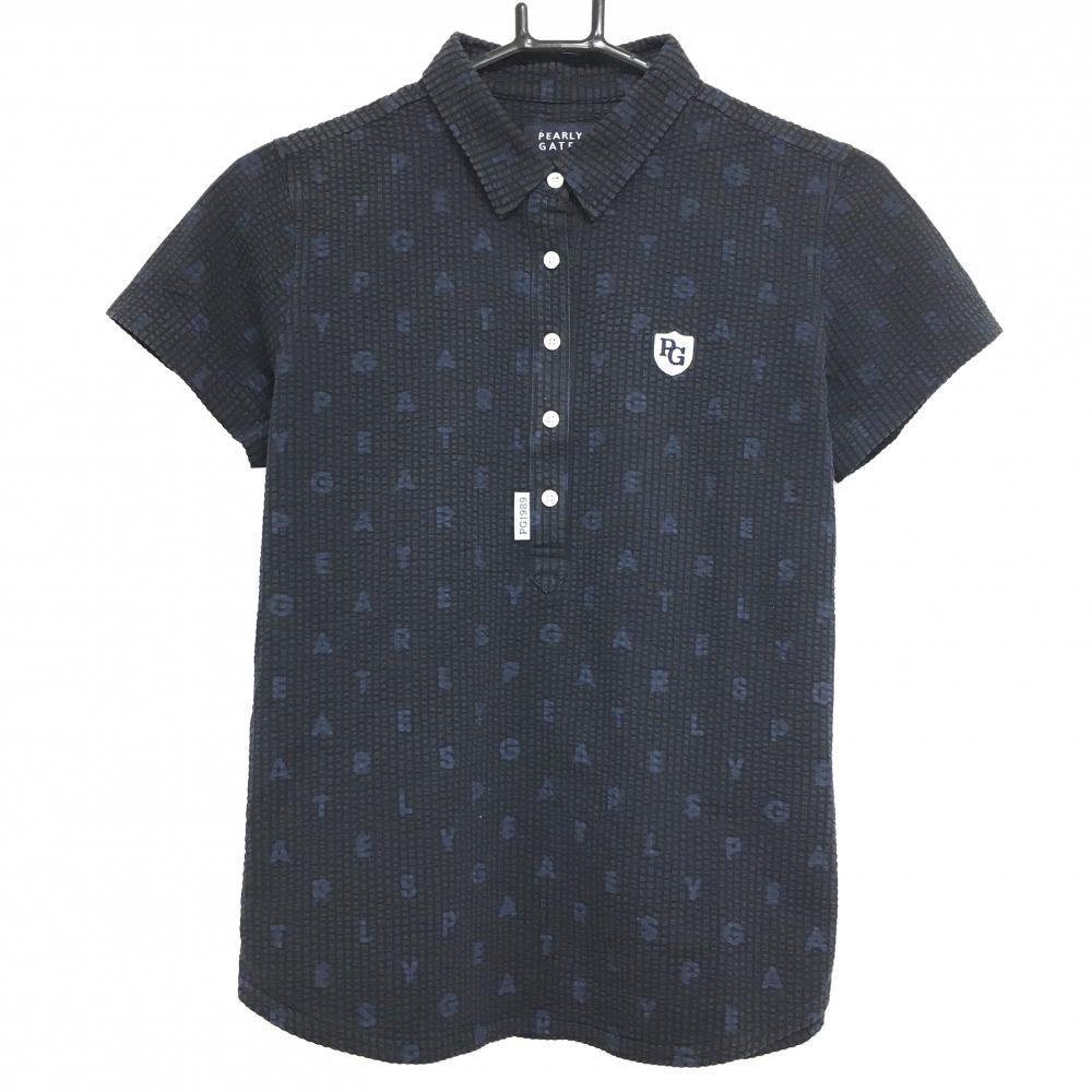 パーリーゲイツ 半袖ポロシャツ ダークネイビー ロゴ総柄 サッカー調生地 レディース 1(M) ゴルフウェア PEARLY GATES