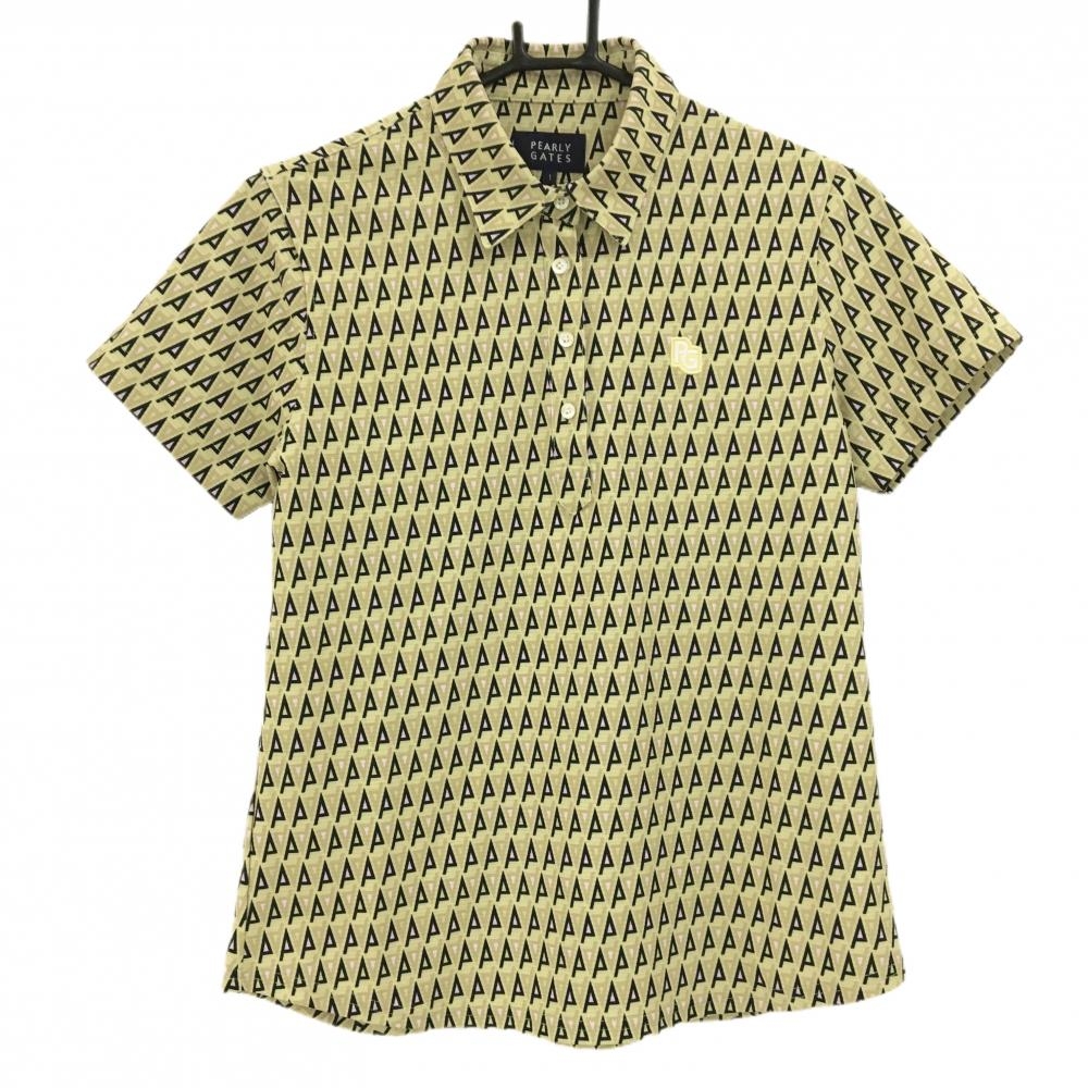 【超美品】パーリーゲイツ 半袖ポロシャツ ベージュ×ネイビー 総柄 ロゴ  レディース 1(M) ゴルフウェア PEARLY GATES