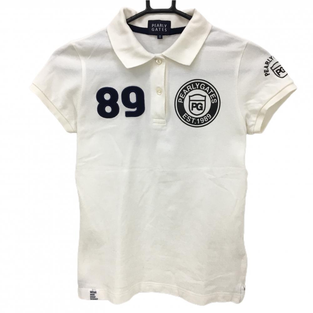 【超美品】パーリーゲイツ 半袖ポロシャツ 白×黒 背面プリント レディース 0(S) ゴルフウェア PEARLY GATES
