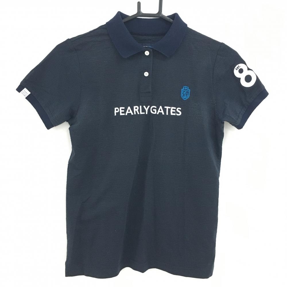 パーリーゲイツ 半袖ポロシャツ 黒×グレー 細目ストライプ レディース 0(S) ゴルフウェア PEARLY GATES