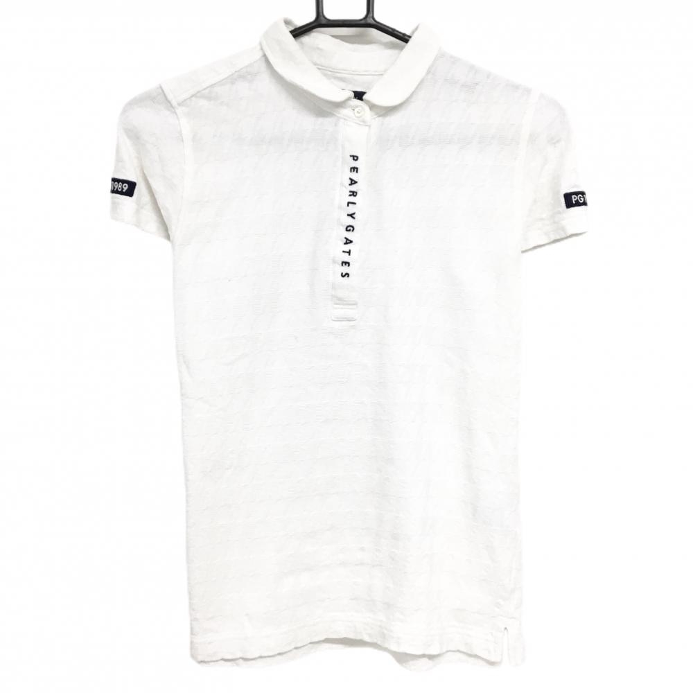 パーリーゲイツ 半袖ポロシャツ 白 千鳥格子織生地 ロゴネイビー レディース 1(M) ゴルフウェア 2023年モデル PEARLY GATES
