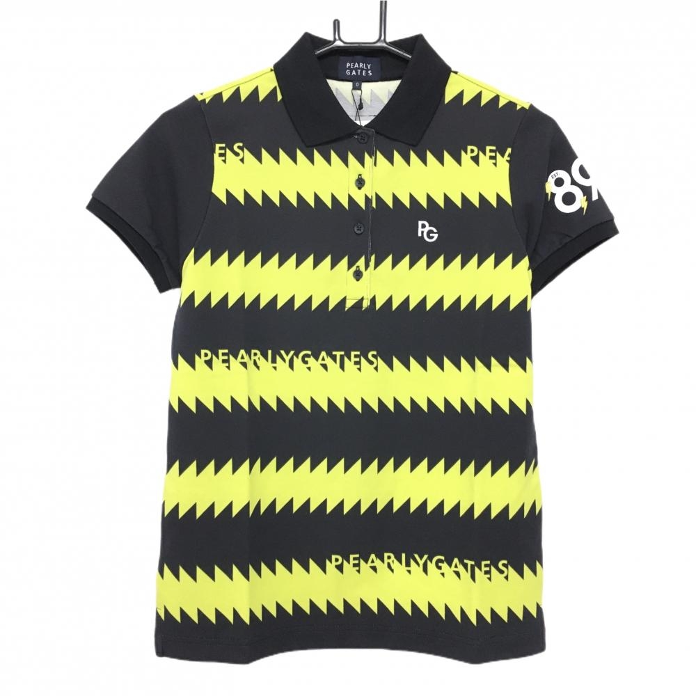 【新品】パーリーゲイツ 半袖ポロシャツ ダークネイビー×イエロー ギザギザボーダー  レディース 0(S) ゴルフウェア PEARLY GATES