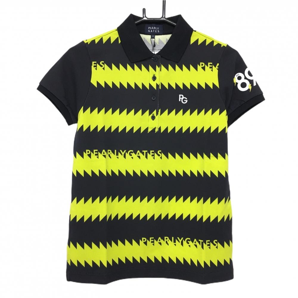 【新品】パーリーゲイツ 半袖ポロシャツ ダークネイビー×イエロー ギザギザボーダー  レディース 0(S) ゴルフウェア PEARLY GATES