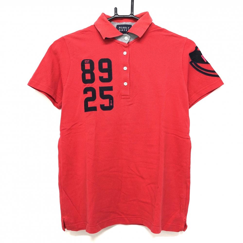 パーリーゲイツ 半袖ポロシャツ レッド×ネイビー 胸ロゴ  レディース 1(M) ゴルフウェア PEARLY GATES