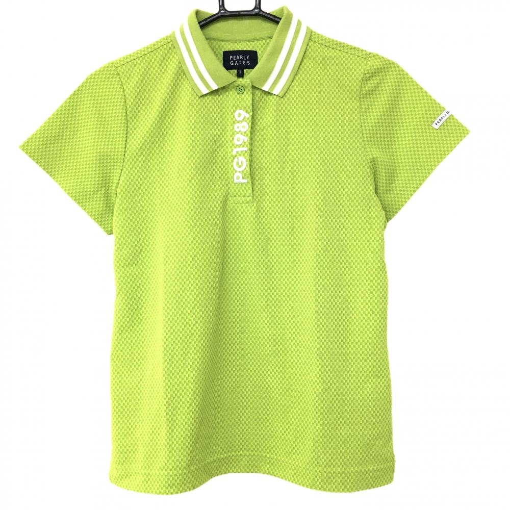 【美品】パーリーゲイツ 半袖ポロシャツ ライトグリーン ブロックチェック織生地 前立てロゴ  レディース 1(M) ゴルフウェア PEARLY GATES