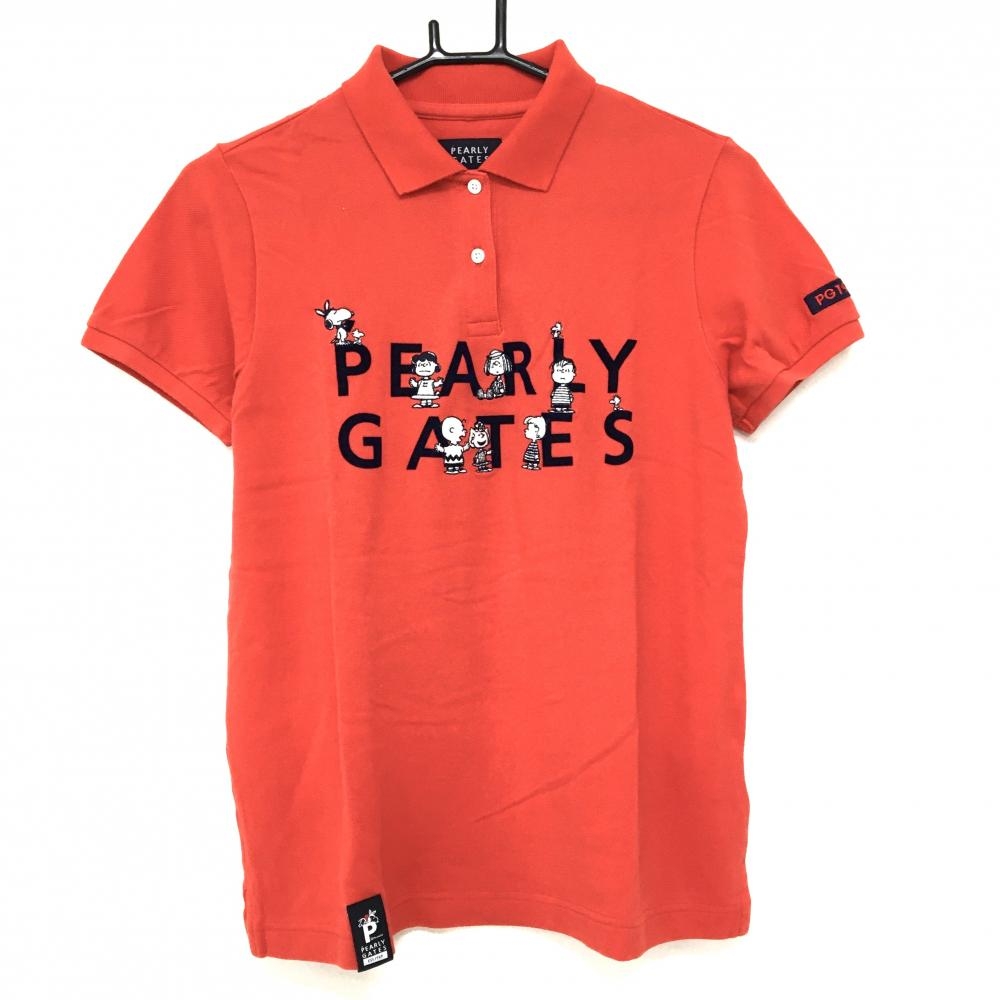 【美品】パーリーゲイツ×PEANUTS 半袖ポロシャツ レッド×ネイビー スヌーピー レディース 1(M) ゴルフウェア PEARLY GATES