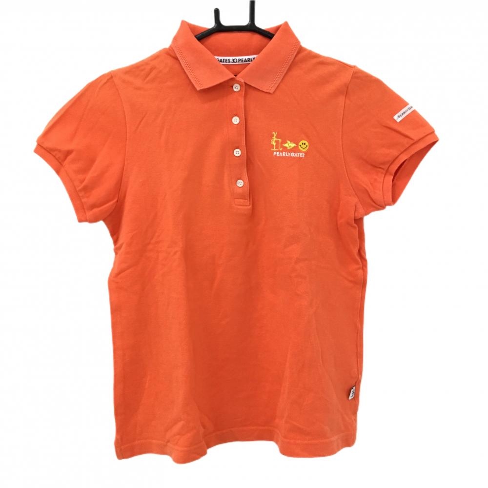 パーリーゲイツ 半袖ポロシャツ オレンジ 胸元ロゴ刺しゅう スマイル ニコちゃん  レディース 0(S) ゴルフウェア PEARLY GATES