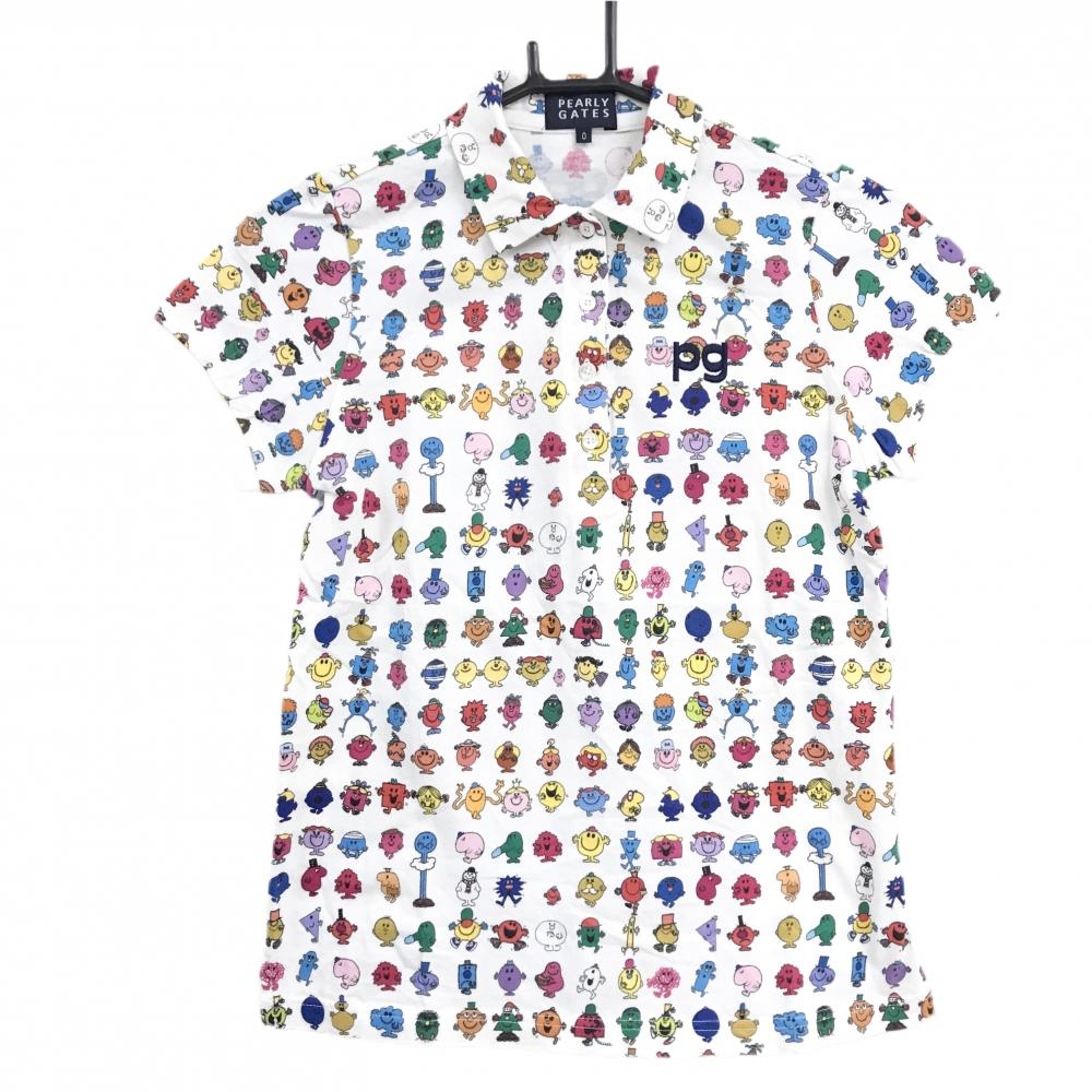 【美品】パーリーゲイツ×MR.MENLITTLEMISS 半袖ポロシャツ 白×マルチカラー 総柄  レディース 0(S) ゴルフウェア PEARLY GATES