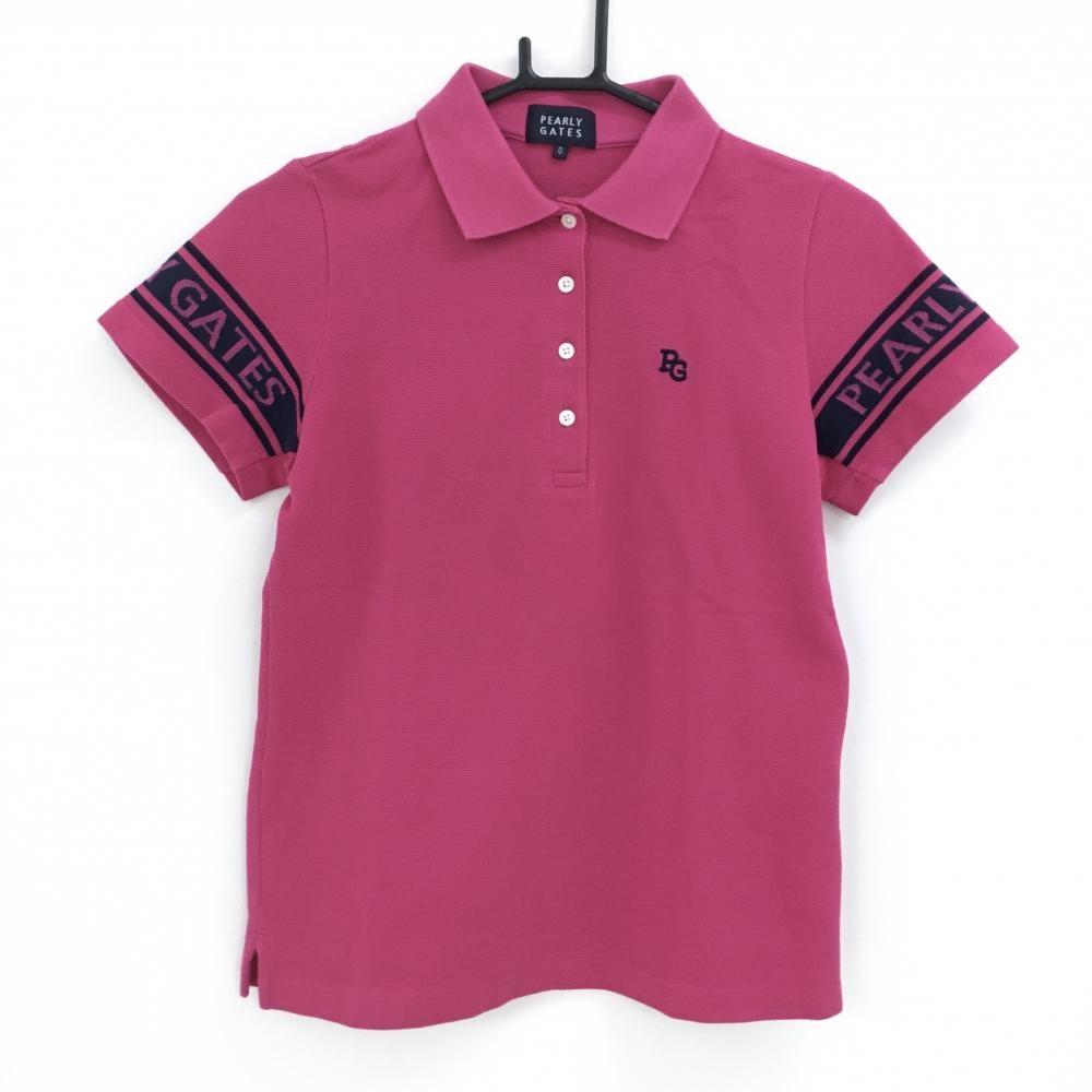 パーリーゲイツ 半袖ポロシャツ ピンク×ネイビー 袖ロゴ  レディース 0(S) ゴルフウェア PEARLY GATES