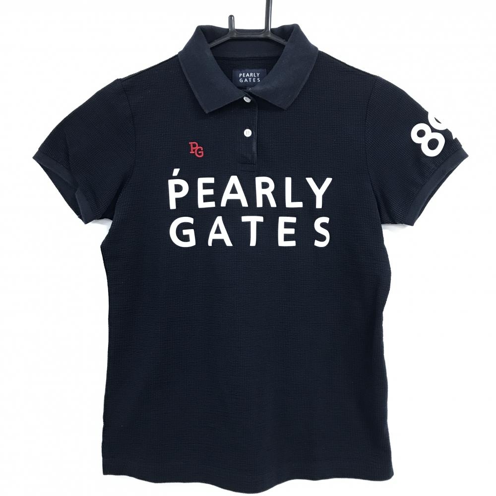 パーリーゲイツ 半袖ポロシャツ ダークネイビー×白 フロントビッグロゴ  レディース 0(S) ゴルフウェア PEARLY GATES