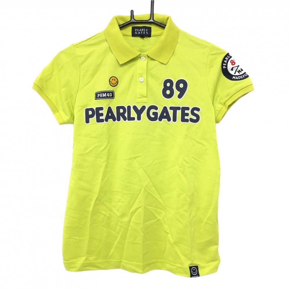 【超美品】パーリーゲイツ 半袖ポロシャツ イエローグリーン ニコちゃん スマイル レディース 0(S) ゴルフウェア PEARLY GATES