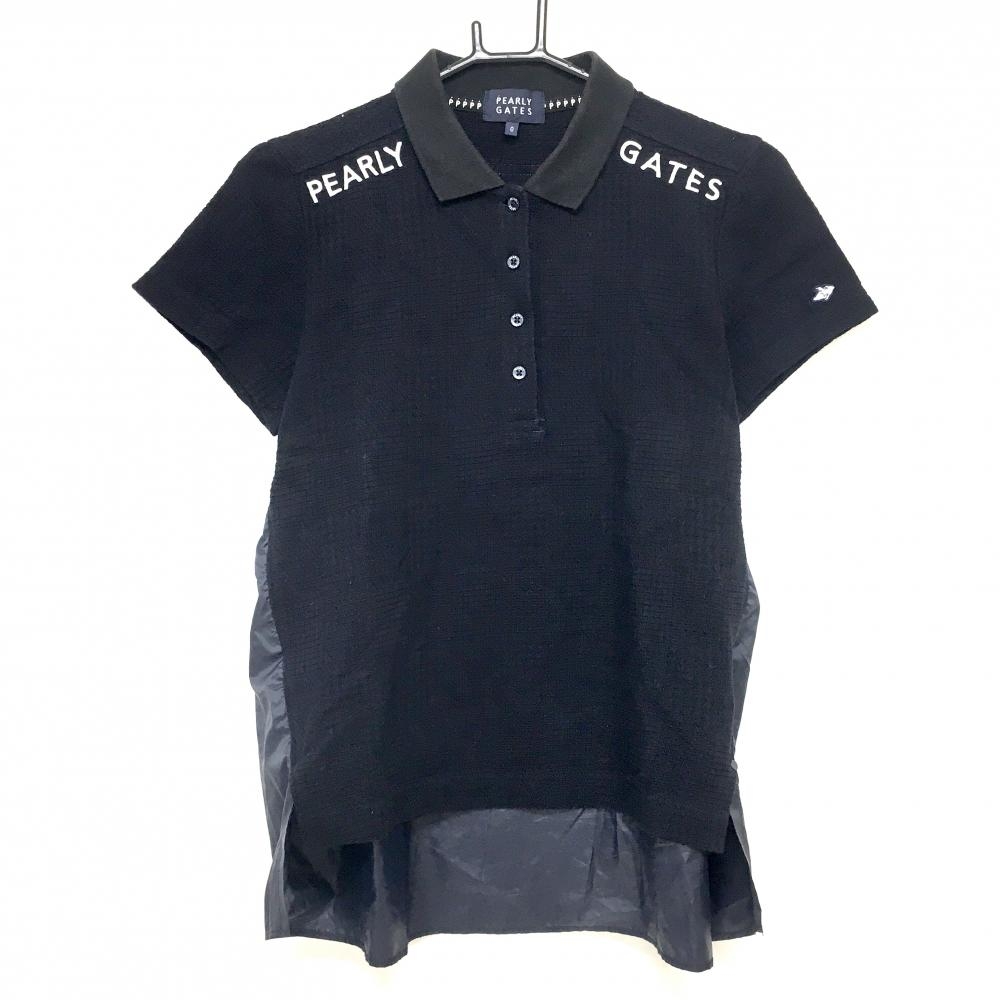 パーリーゲイツ 半袖ポロシャツ ネイビー×白 織生地 異素材  レディース 0(S) ゴルフウェア PEARLY GATES