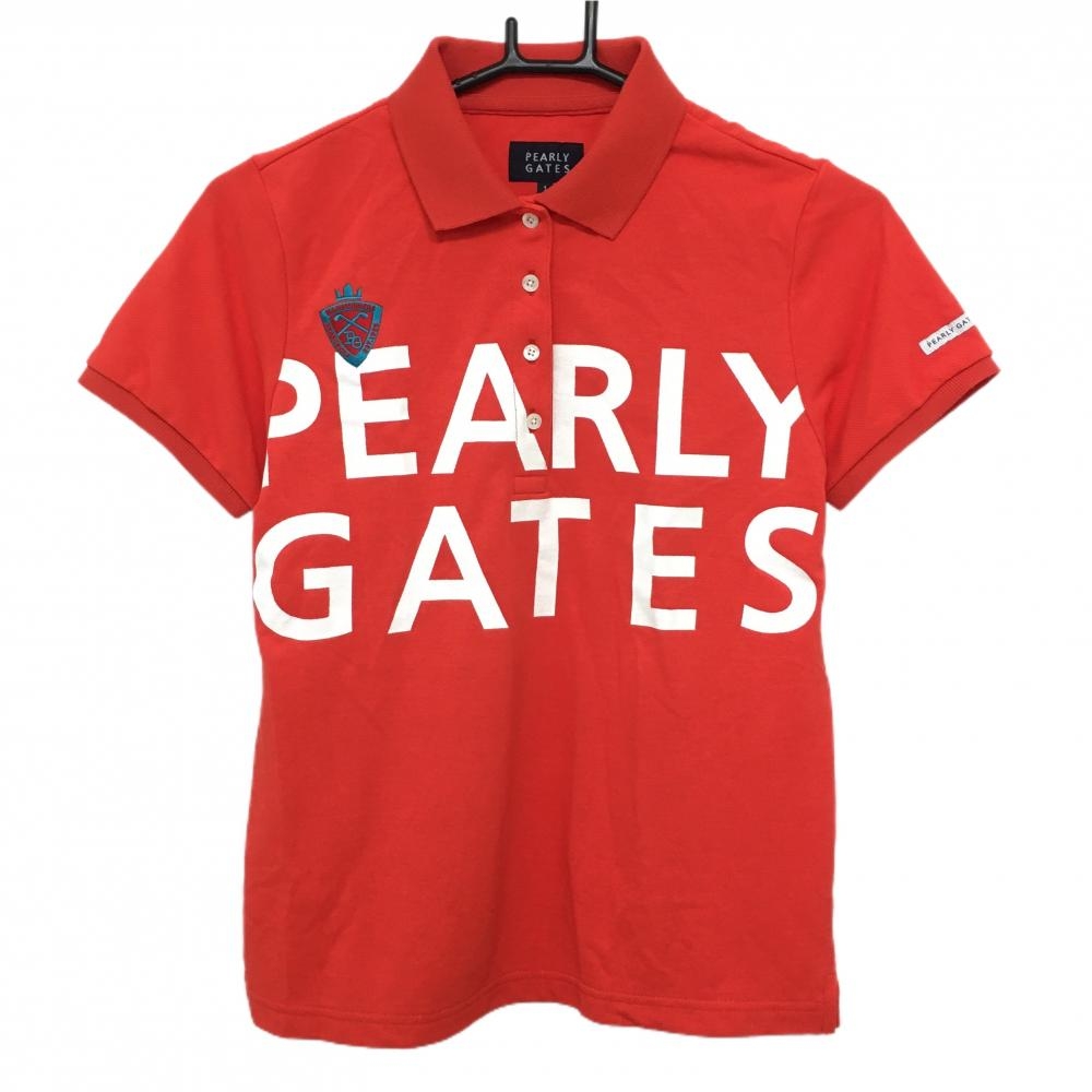 【超美品】パーリーゲイツ 半袖ポロシャツ レッド×白 ビッグロゴ  レディース 1(M) ゴルフウェア PEARLY GATES