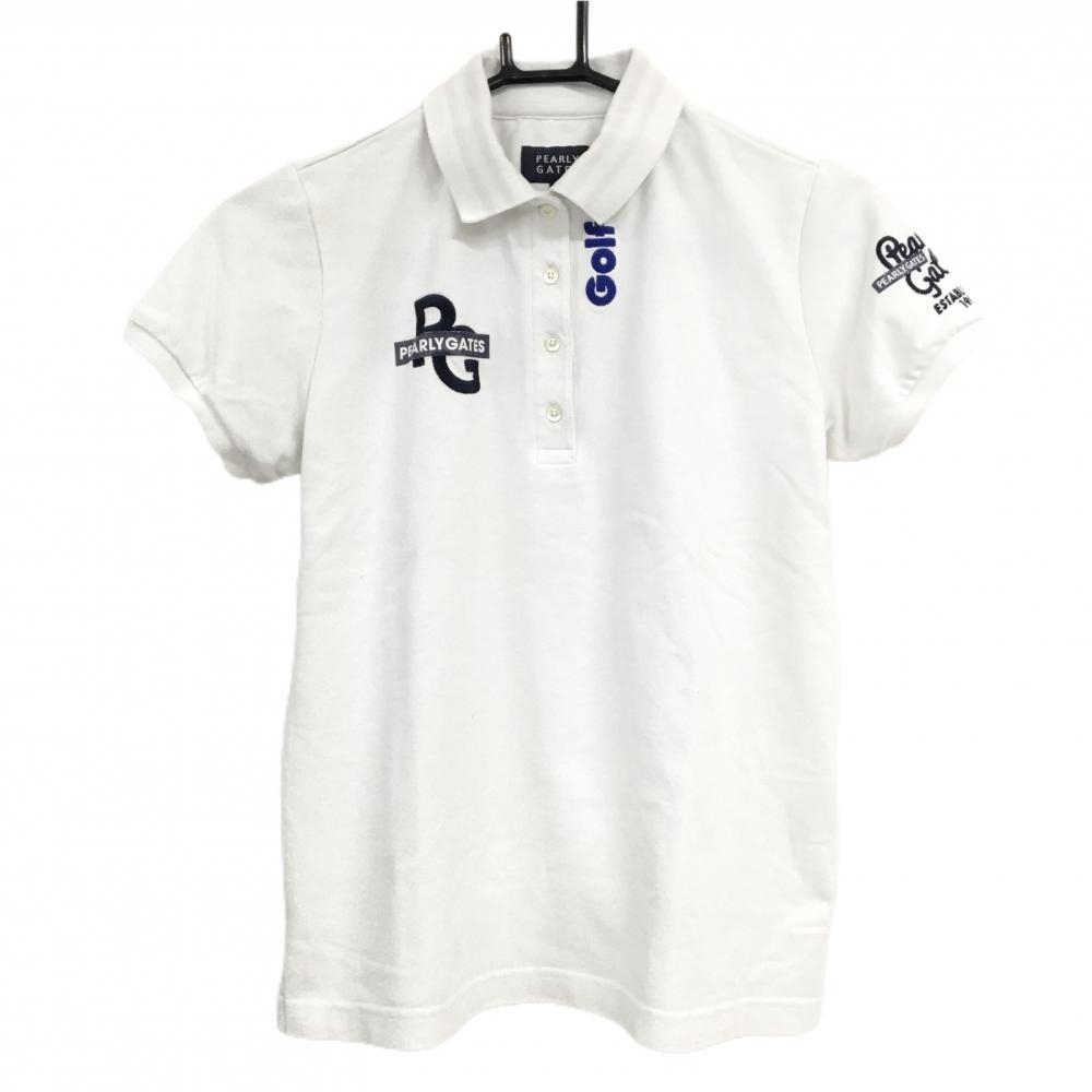 【美品】パーリーゲイツ 半袖ポロシャツ 白 ロゴ レディース 1(M) ゴルフウェア PEARLY GATES