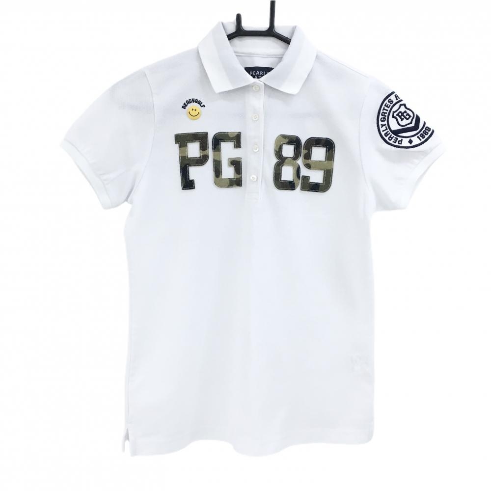 パーリーゲイツ 半袖ポロシャツ 白 カモフラロゴ  レディース 1(M) ゴルフウェア PEARLY GATES